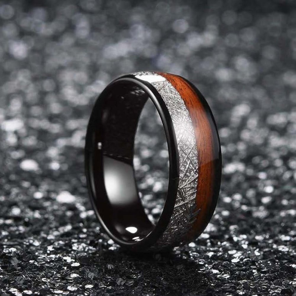 Noah Koa Wood Black Tungsten Carbine Men's Ring  *!NEW SIZES!*